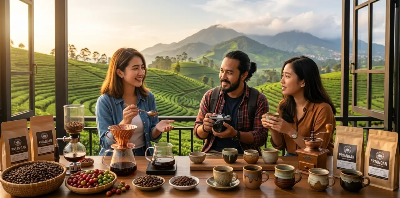 Secangkir kopi seduh manual di sebuah kafe di Bandung