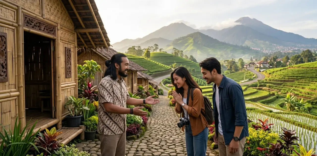Wisatawan menyapa pemilik warung dengan ramah di Bandung